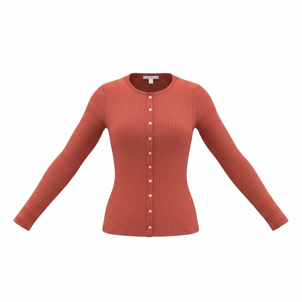 Brandy Melville Rust Red Pointelle Button Down Long Sleeve Cardigan Top NEW - Picture 1 of 11
